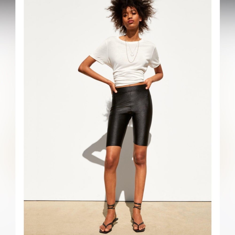 Zara Shining Black Biker Shorts 10” Sz Med
